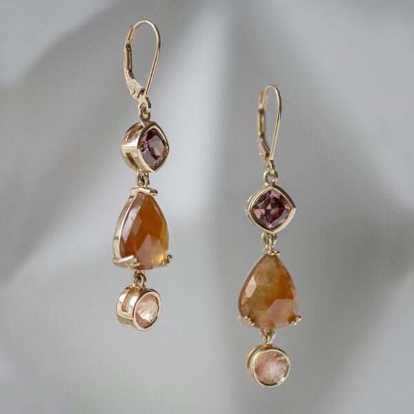 Garnet Sunstone and Zircon drop earrings