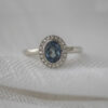 Sapphire halo ring with contoured matching band